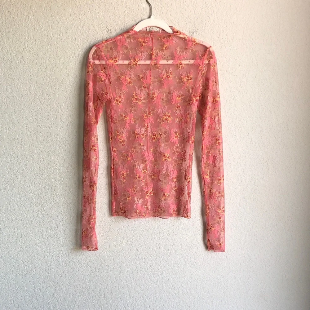 Intimately Free People Lady Luxe Layering Top Long Sleeve Sheer Mesh Coral